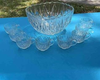 Cut glass punch bowl with eight cups
