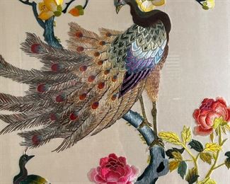 exquisite embroidered silk framed panel