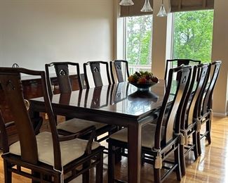 White of Mebane Mahogany Dining Table with 8 Chairs and Leaf 