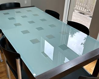 Vintage Glass Top Dining Table with 6 Chairs 