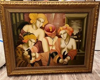 Original Framed Oil on Canvas of 4 Women by Carmen  Aldunate