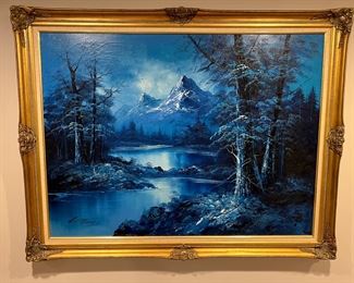 Framed Blue Mountain Landscape Original Oil on Canvas signed by George Whitman
