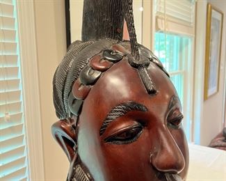 Hand Carved African Serpentine Bust (37"H x 15"W x 11"D)