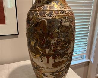 Vintage Hand Painted Japanese Satsuma Porcelain Vase (30"H x 13"D)