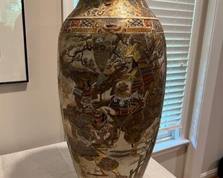 Vintage Hand Painted Japanese Satsuma Porcelain Vase (30"H x 13"D)