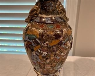Antique Ornate Handled Satsuma Ware Moriage Hand Painted Vase