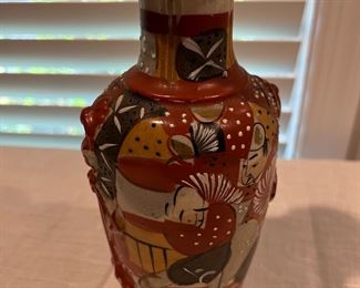 Antique Japanese Satsuma Moriage Vase Samurai Warrior 9.75"