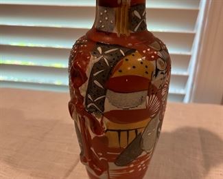 Antique Japanese Satsuma Moriage Vase Samurai Warrior 9.75"