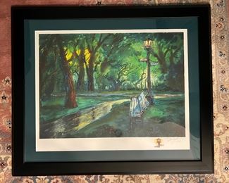 Framed Giclee "Park Bench" signed by Michael Schofield 2004 with COA 22/95