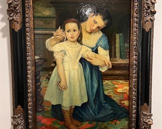 Ornate Framed Reproduction "The Seashell" by William Bouguereau Oil on Canvas