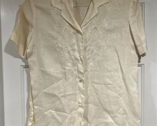 Women's Vintage Linen Embroidered Blouse Size 38