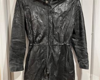 Women's Nicole Miller Black Leather Overcoat Size S