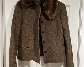Women's Ralph Lauren Faux Fur Collared Wool Blazer Size 8