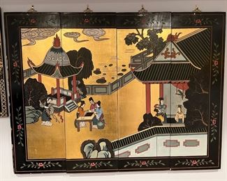 Vintage Japanese Byobu Four Panel Wall Screen