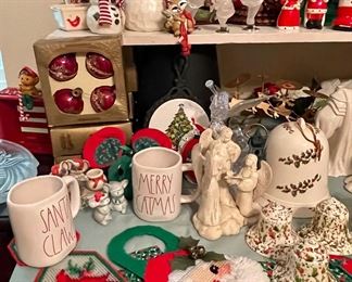 Vintage Christmas Needlepoint, Christmas Rae Dunn, Vintage Handmade Ceramic Bells