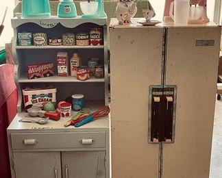 Kids Pantry, Play Kitchen Utensils, Vintage Sears Metal Refrigerator 