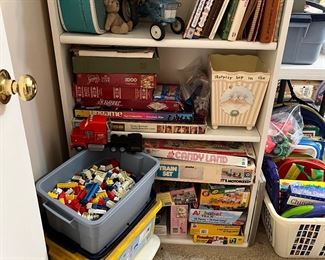 Toys and Books...some vintage! Erector set, Robotix set, trains