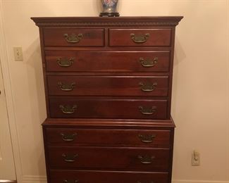 WOW!! Solid cherry chest on chest… dovetailed in the drawers and solid wood bottoms….