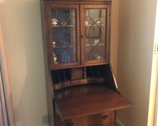 Mahogany broken pediment slant front secretary with AMAZING curved drawers!!
