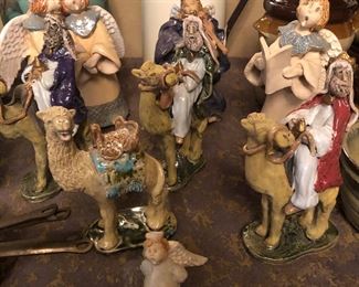 Susan Clark angels.. and 3 wisemen with extra camel. Susan is a 50 year very talented local  potter. 