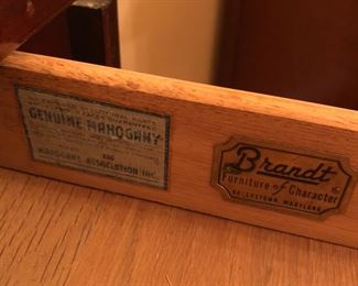 Brandt label from tea cart drawer…. Wood bottoms and sides … beautiful mahogany
