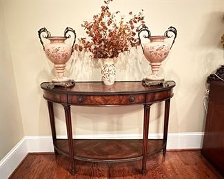Theodore Alexander Demilume Console table w brass gallery. sale $850
Wonderful porcelain and brass urns. Sold