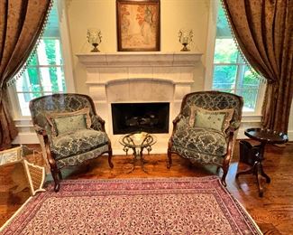 Pr Of Upholstered Hickory Chair Club Chairs w cut velvet fabric.  Sold