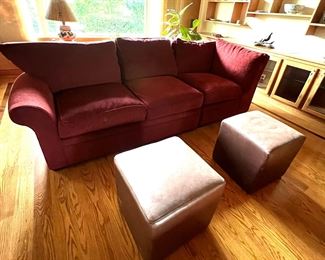 2 Room & Board couch & leather ottomans