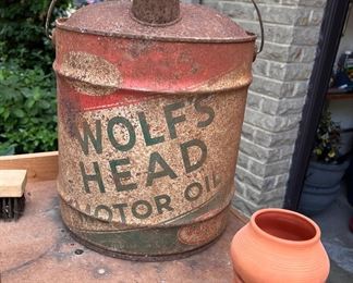 Large Vtg. Worlf's Head Motor Oil can