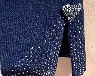 Stunning St. John's 2pc knitted pant suit w/beaded collor and cuffs and heart shaped buttons 