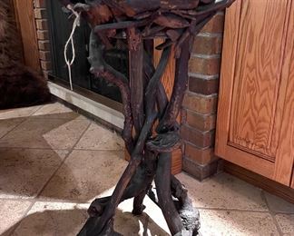 Hand-made wood bird bath