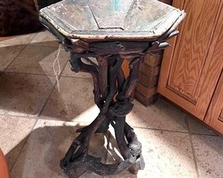 Hand-made wood bird bath