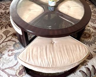 Coffee table w/4 pull out ottomans 