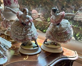 Vintage Volkstedt Laced Porcelain Figurines 
