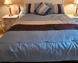 Queen Bed w/ Wicker Head Board/2 matching Nite Stands and Wicker Trunk