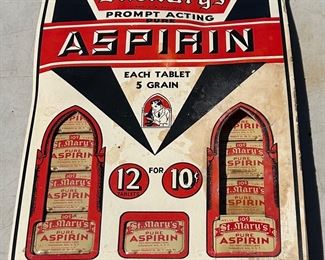 OLD ASPIRIN ADVERTISING DISPLAY WITH TINS