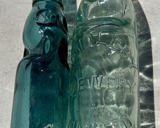 ANTIQUE BOTTLES WITH MARBLES INSIDE