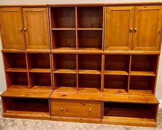 Pottery Barn Cameron Wall System, Includes: 2 Cabinet Miodules, 4 Cubby Modules, 2 Open Bases and 1 Cabinet Base. Used for Media, Toys, Bookshelves and more.