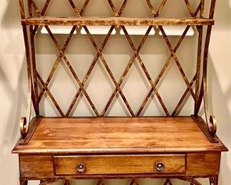 Very Cool Wrought Iron Bakers Rack from Strawflower Shop. Different styling lends itself to any room including the Kitchen or Family Room.