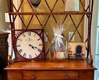 Very Cool Wrought Iron Bakers Rack from Strawflower Shop. Different styling lends itself to any room including the Kitchen or Family Room.