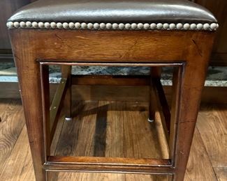 3 very nice Leather Bar Stools from Woodbridge Furniture with Nailhead Detail around the Seat. 24" H for a Counter. Very nicely made.