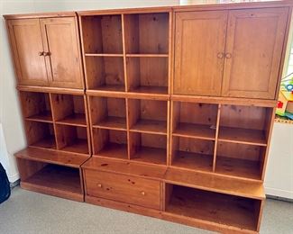 Pottery Barn Cameron Wall System, Includes: 2 Cabinet Miodules, 4 Cubby Modules, 2 Open Bases and 1 Cabinet Base. Used for Media, Toys, Bookshelves and more.