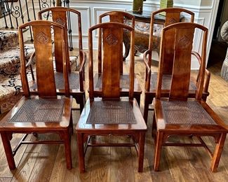 Set of 6 Henredon Mahogany Pan-Asian Dining Chairs with Cane Seats. (2 Armed and 5 Dining Chairs)