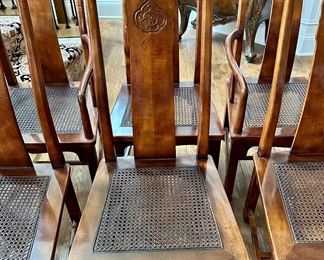Set of 6 Henredon Mahogany Pan-Asian Dining Chairs with Cane Seats. (2 Armed and 5 Dining Chairs)