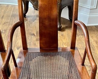 Set of 6 Henredon Mahogany Pan-Asian Dining Chairs with Cane Seats. (2 Armed and 5 Dining Chairs)