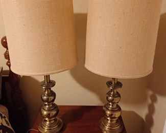 Pair of Stiffel-type lamps with burlap shades