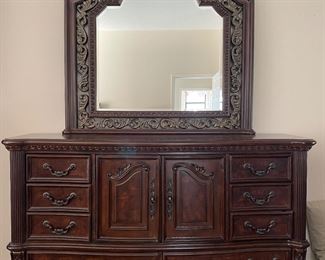 $400 - Dresser with mirror (measurements: 68" x 19" x 39" / mirror: 49" x 46")