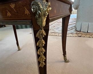 6. Accent Table w/ Decorative Inlay, Marble Inset Top and Brass Accent Trim (27" x 20" x 21")