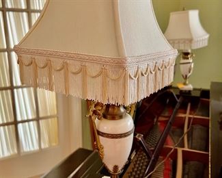 27. Pair of Stone & Brass Urn Lamps (22")