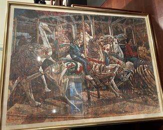 128. Signed Lithograph of Child on Carousel 